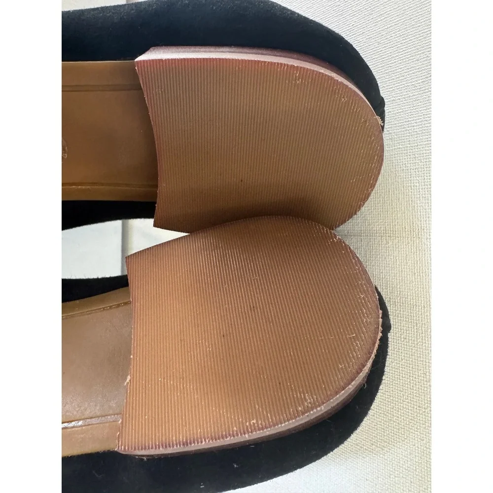 Tory Burch Suede Logo Loafers Black Square Toe Flats Womens Size 6